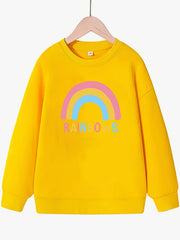 Girls Cartoon Rainbow Print Long Sleeve Crew Neck Sweatshirt Top Pullovers