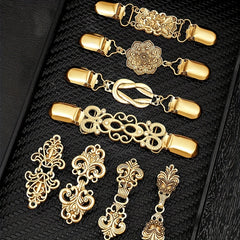 Vintage Sweater Shawl Clip Metal Brooch Floral Pattern Collar Clip Pin
