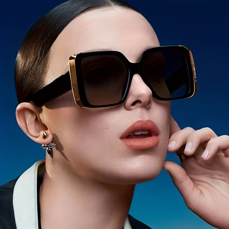Square Frame Sunglasses Vintage Oversized Flat Top Eyewear UV Blocking