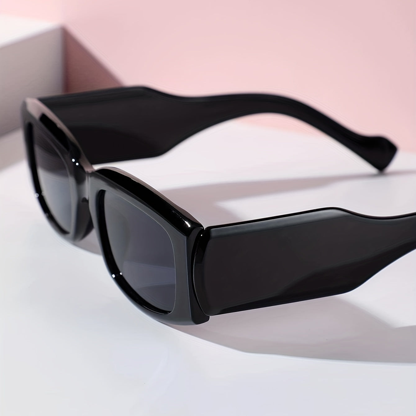 Square Frame Sunglasses Minimalist Solid Glasses Wide Temple UV400