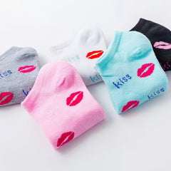 5 Pairs Lips & Letter Print Low Cut Ankle Socks Women's Stockings