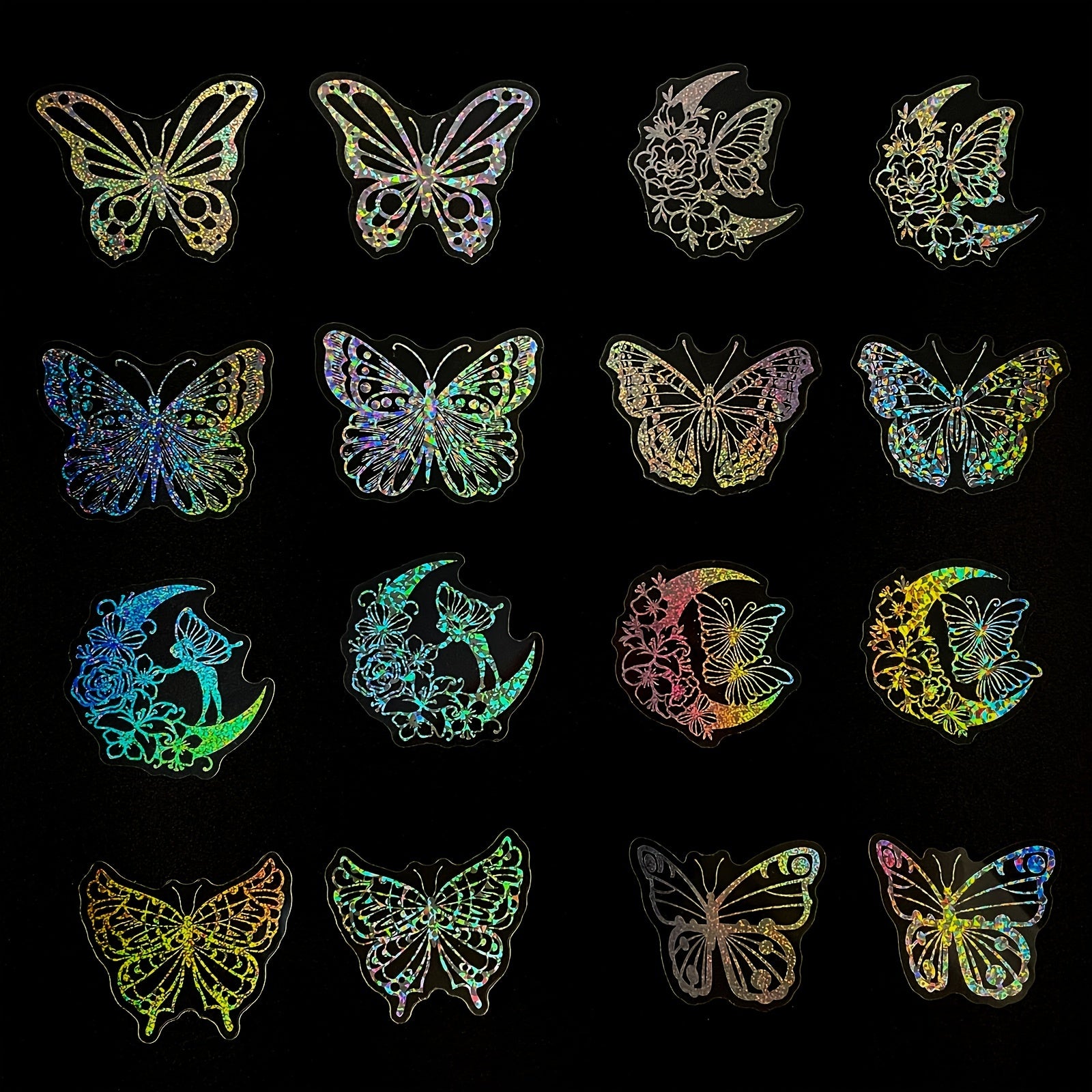 100pcs Transparent Butterfly Laser Stickers PET Creative Retro Stickers