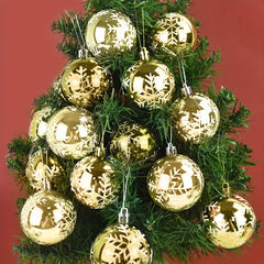 6pcs Golden Plated Christmas Balls Snowflake Powder Ornaments