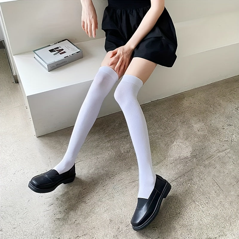 Solid Thigh High Socks Comfy Over The Knee Stockings Women's Stockings