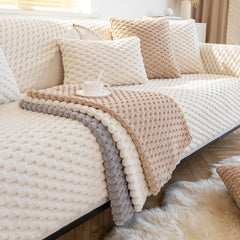 Honeycomb Velvet Sofa Slipcover Thick Plush Furniture Protector
