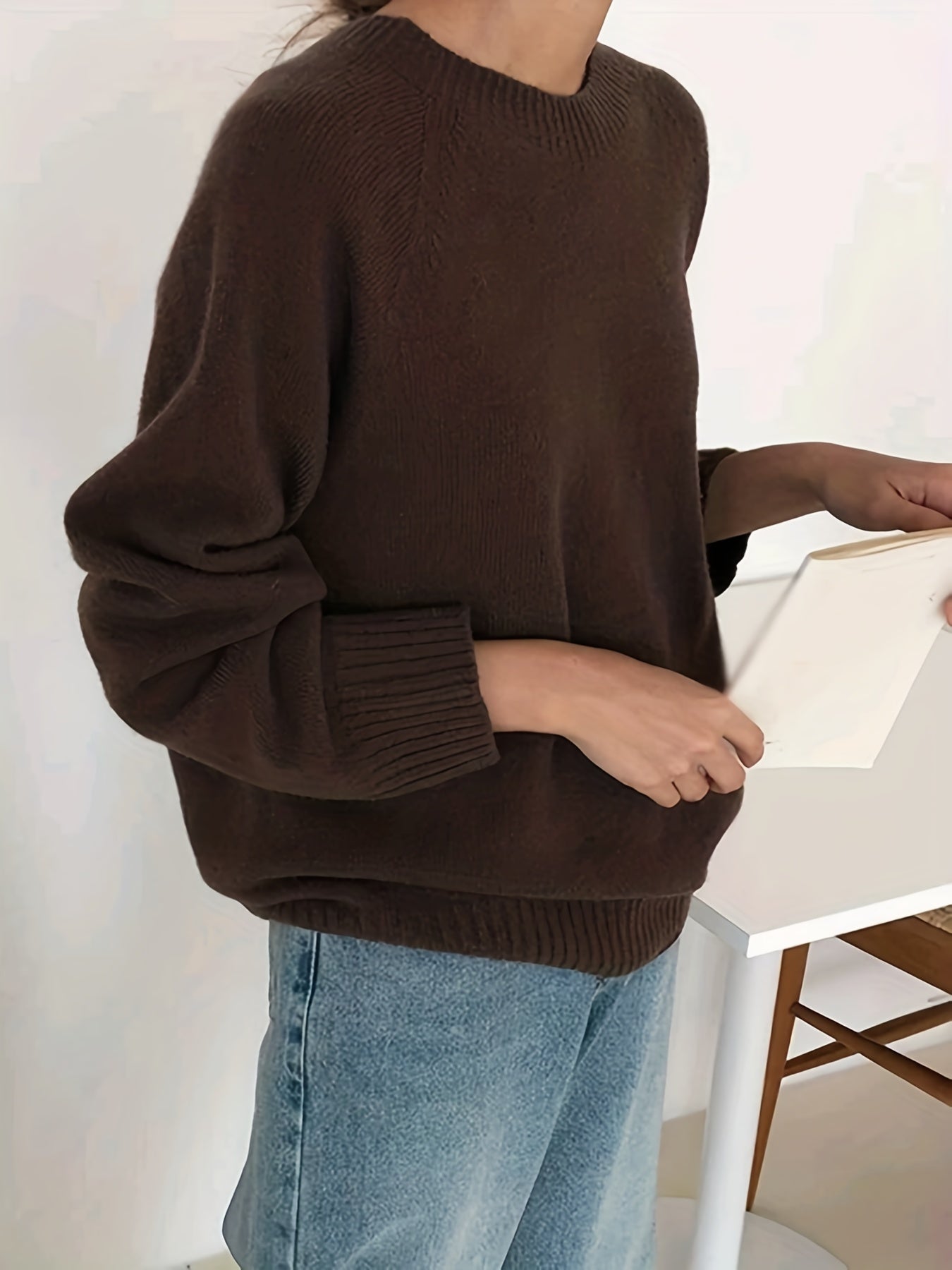 Casual Sweater Women's Plus Solid Raglan Sleeve