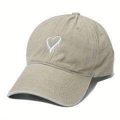 Vintage Love Heart Embroidery Baseball Cap Curved Brim Dad Hat