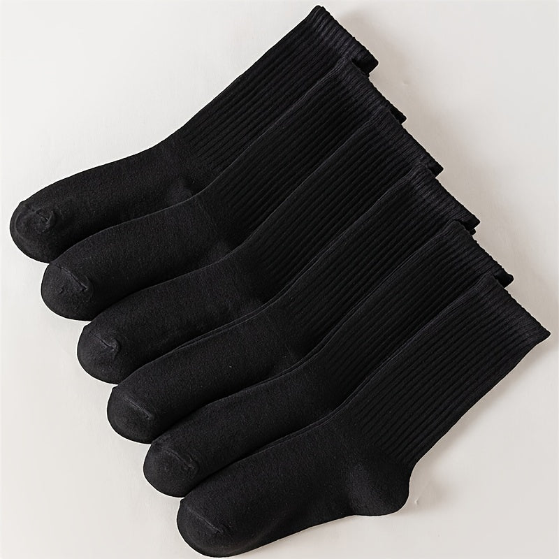 6 Pairs Women's Mid Tube Socks, Solid Color Comfy & Breathable Stockings