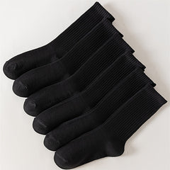 6 Pairs Women's Mid Tube Socks, Solid Color Comfy & Breathable Stockings