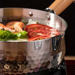 Stainless Steel Milk Pot Pan Wooden Handle for Cooking and Serving