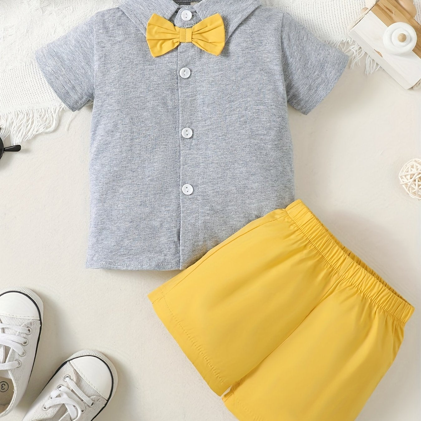 Baby Boy's Formal Shirt & Shorts Set with Bow Tie