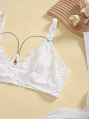  Floral Lace Rhinestone Wire-Free Soft Lingerie Bra