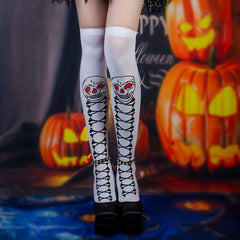 Halloween Skull Print Over The Knee Socks Women's Stockings