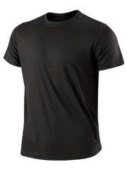 Men's Solid Short Sleeve T shirt Active Comfy High Stretch Crew Neck Tee