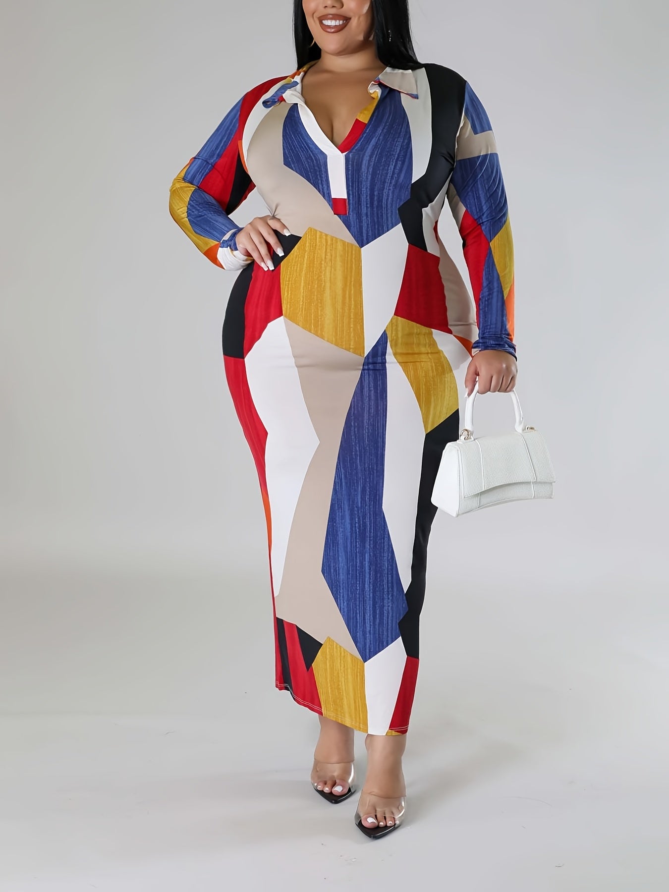  Geometric Print Bodycon Midi Dress
