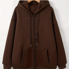 Solid Zip Up Hoodie Long Sleeve Sweatshirt