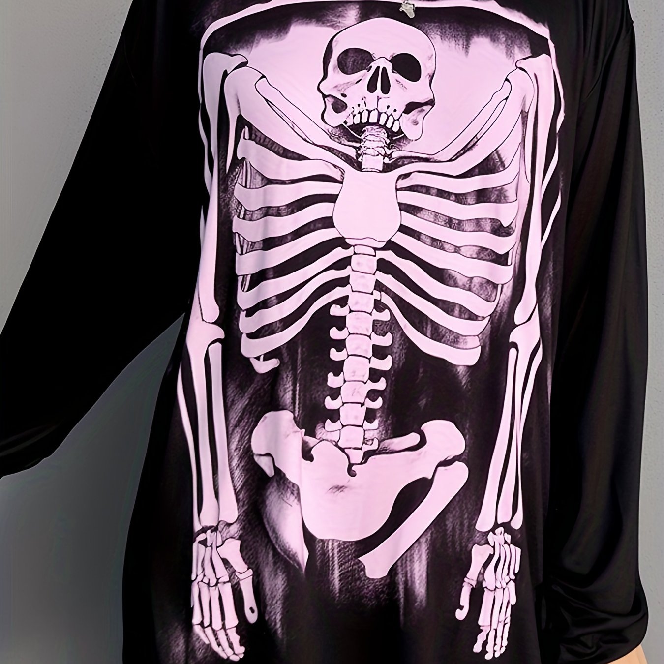  Skull Print Long Sleeve Round Neck Sports Top