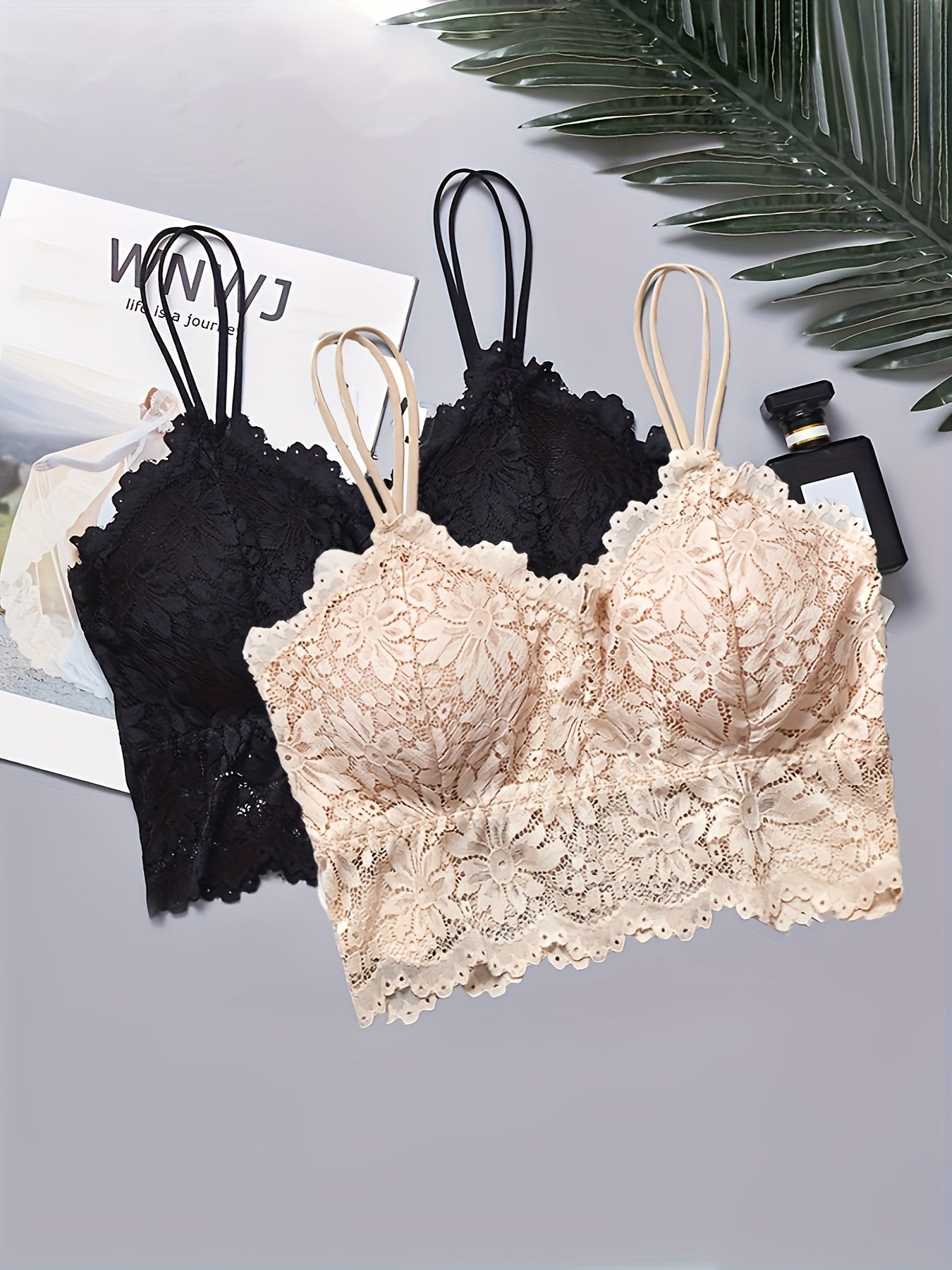 2pcs Lace Wireless Bras Comfy Scallop Trim Women's Lingerie