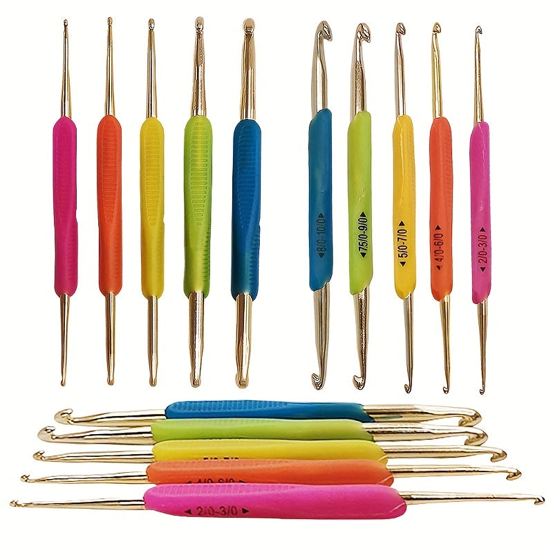 5pcs Silicone Handle Double Head Aluminum Crochet Hooks Set