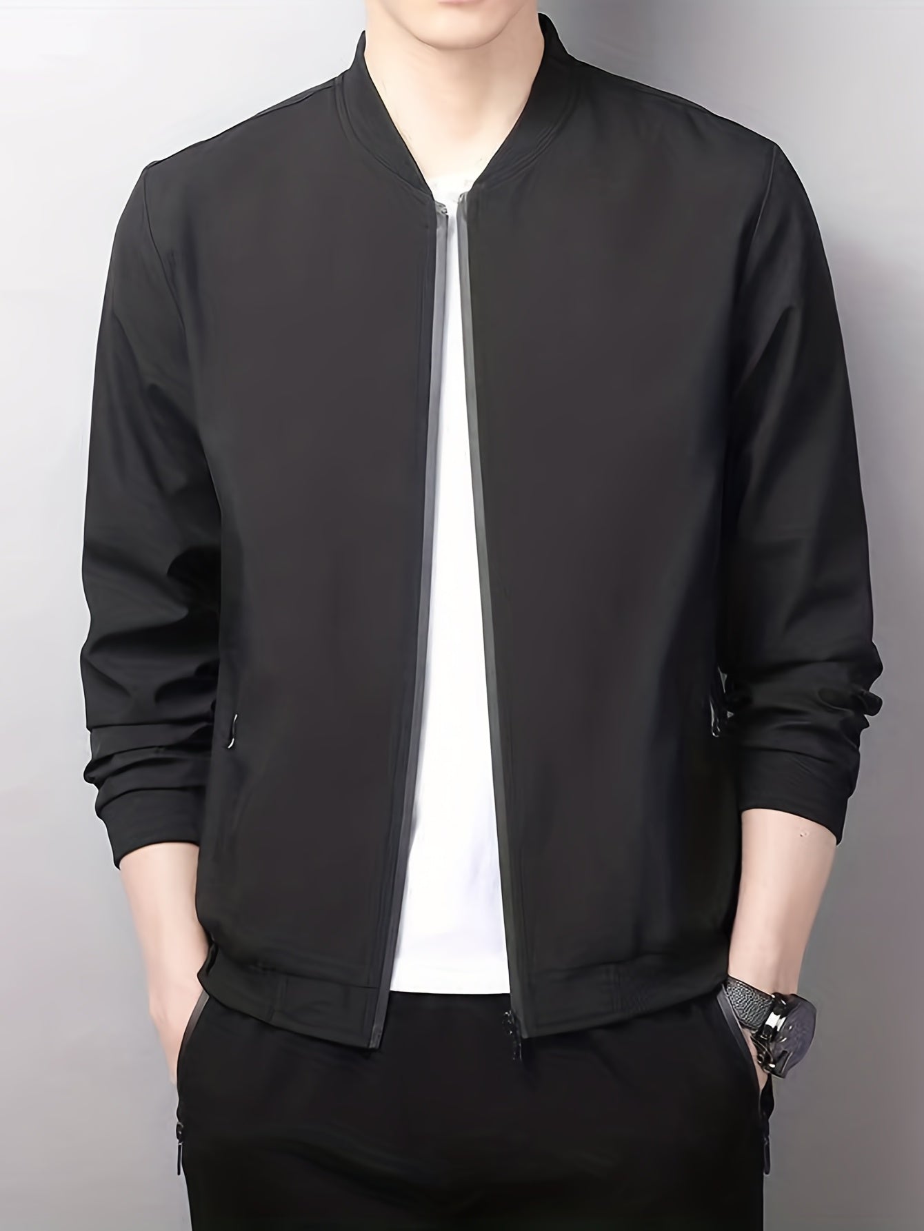 Men's Baseball Collar Jacket Coat Zip Up