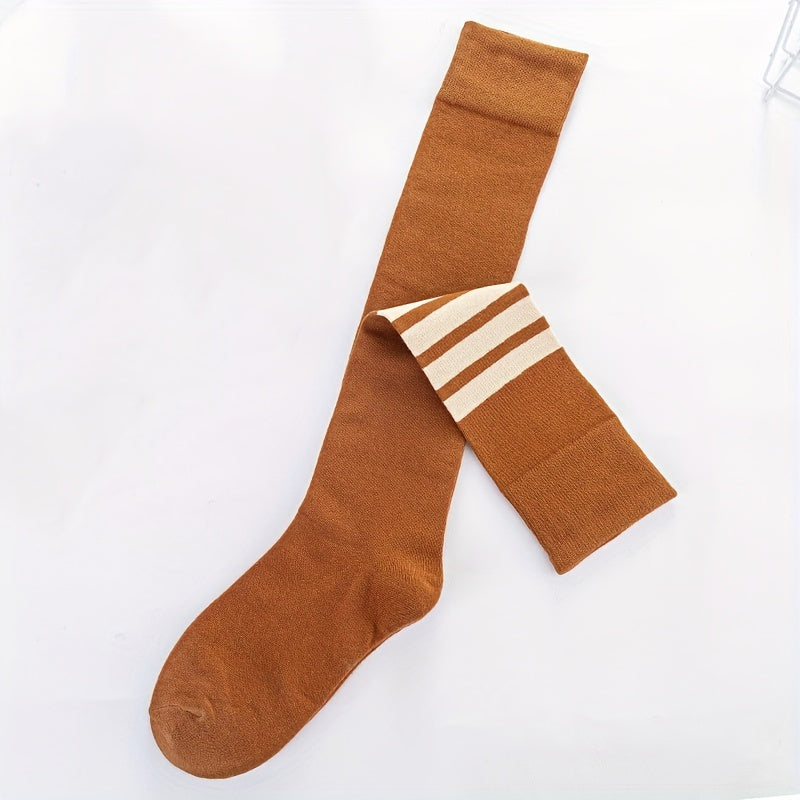 2 Pairs Striped Solid Calf Socks College Style Knee High Socks Women's Stockings