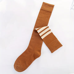2 Pairs Striped Solid Calf Socks College Style Knee High Socks Women's Stockings