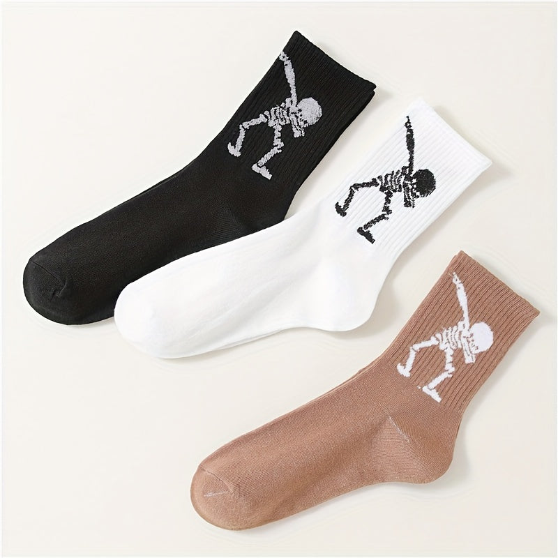 3 Pairs Skull Print Socks Halloween Crew Socks Women's Stockings