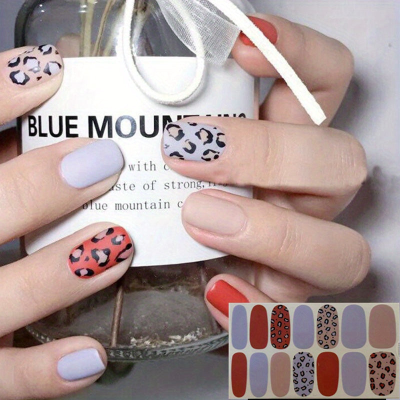 1 Pcs Full Cover Wraps Nail Polish Stickers Leopard Glitter Manicure Tip
