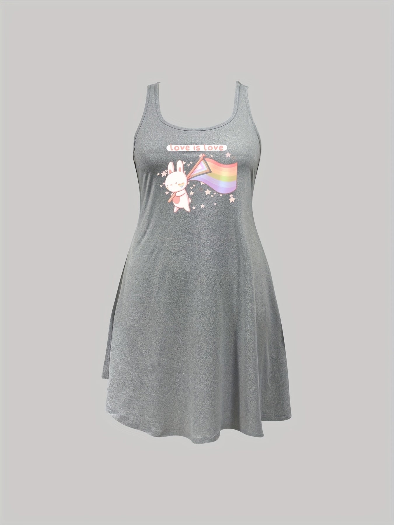  Rabbit & Rainbow Print Tank Sleep Dress