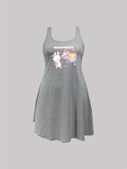  Rabbit & Rainbow Print Tank Sleep Dress