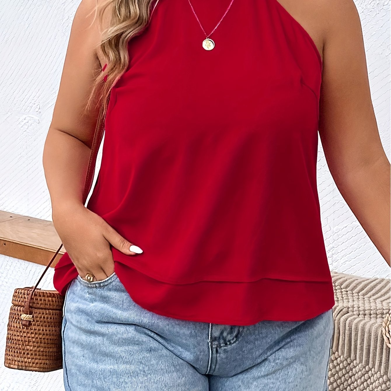 Casual Cami Top Solid Keyhole Back Slight Stretch Cami