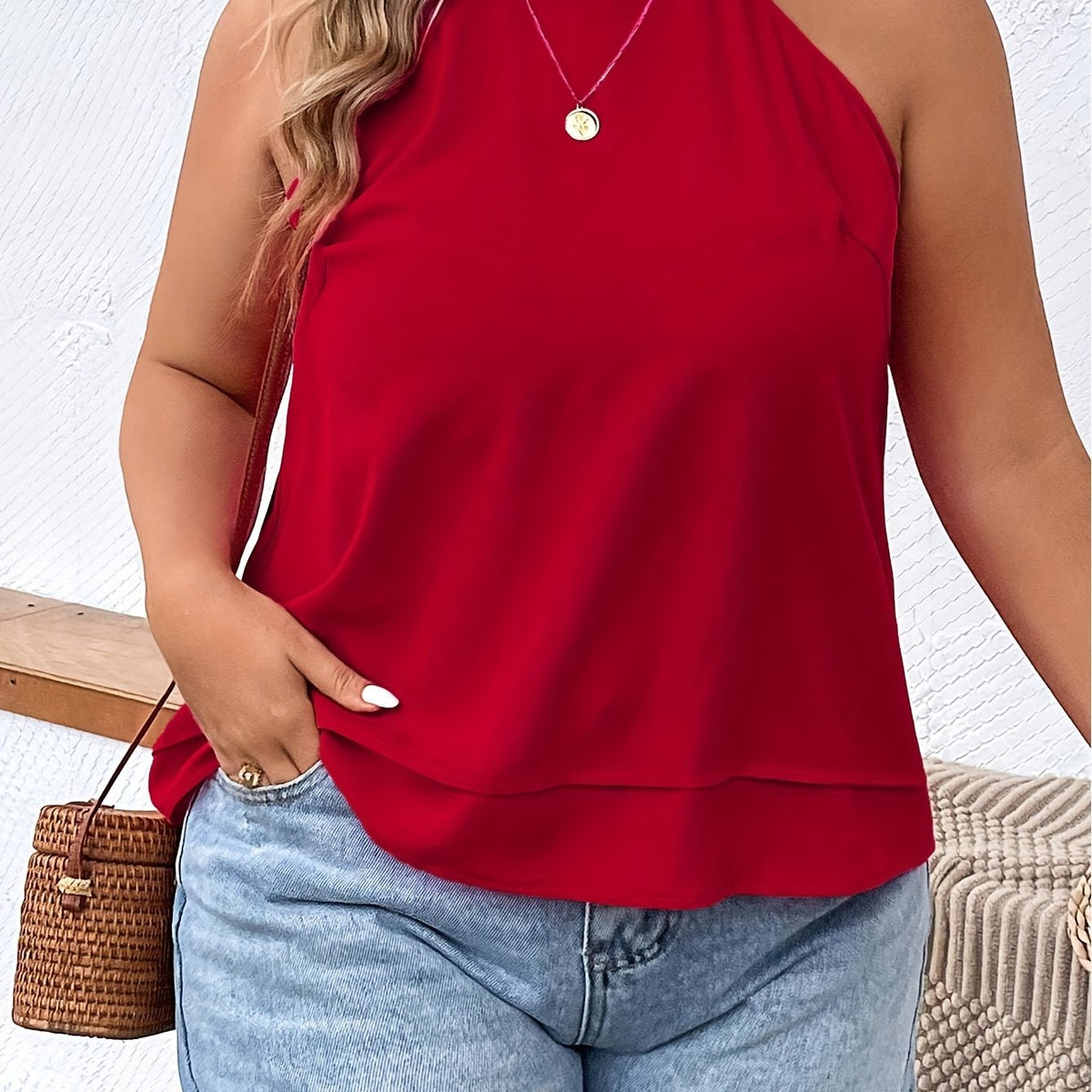  Casual Cami Top Solid Keyhole Back Slight Stretch Cami