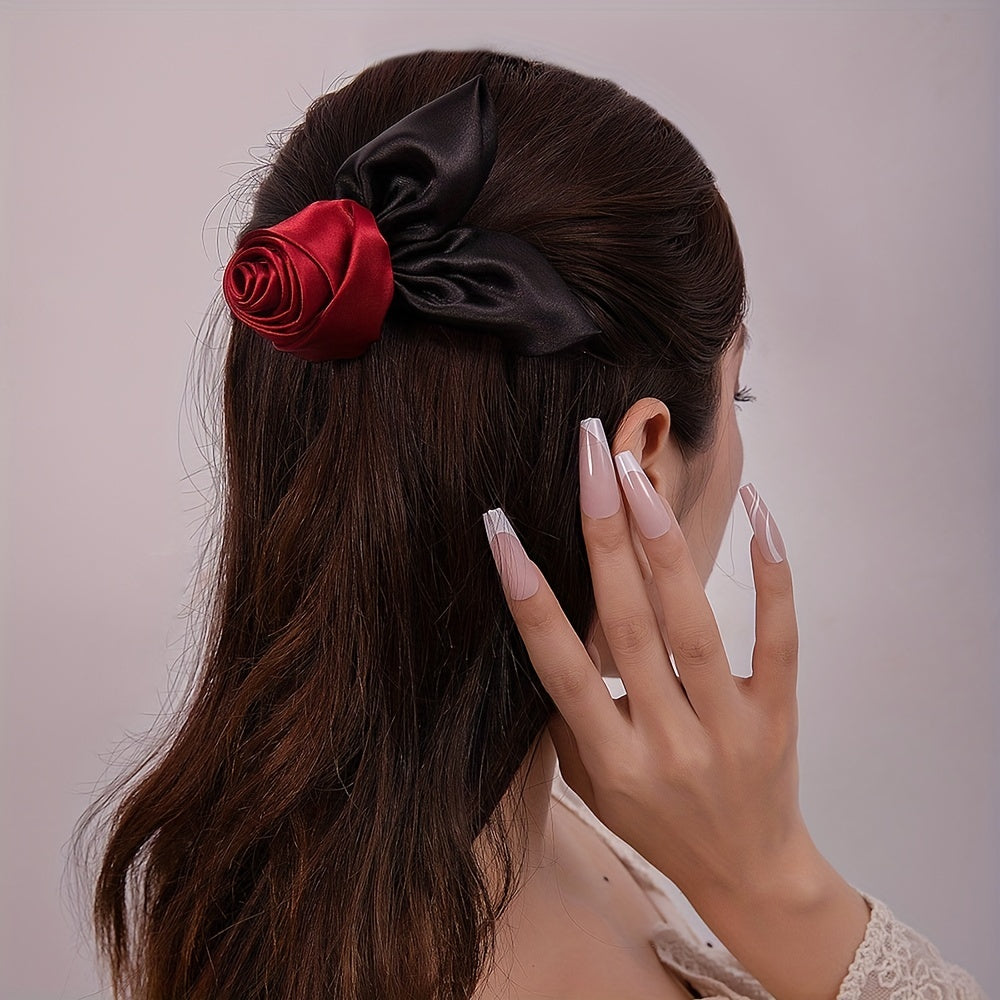 Fabric Rose Hairpin Vintage Hair Clip for Women
