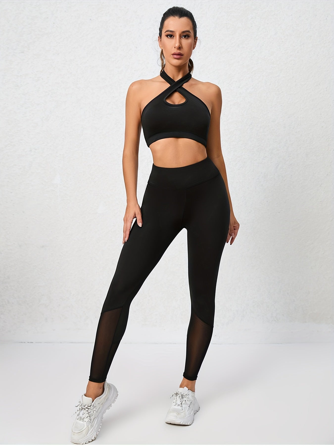 Women's Activewear Set: Halter Sports Bra & High Waist Yoga Shorts