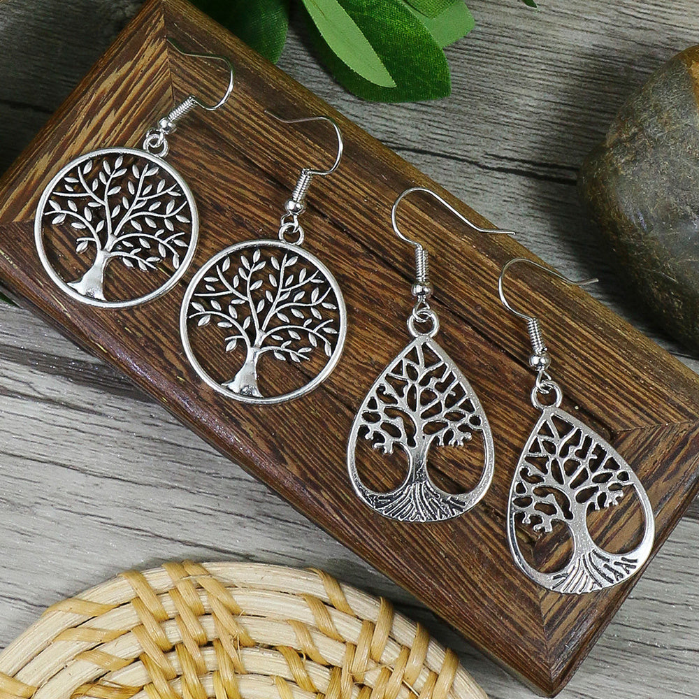 Vintage Silver Tree Of Life Pendant Earrings 2 Pairs Set