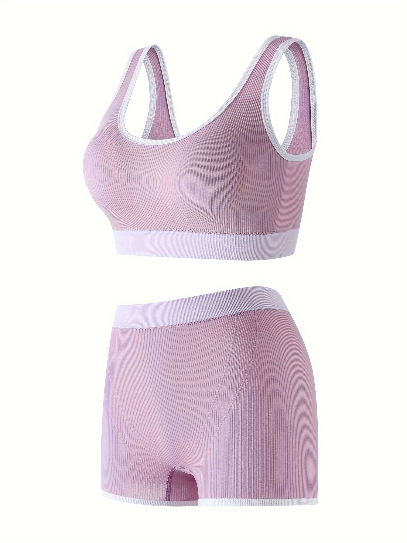 3 Sets Bra Panties Sports Ribbed Elastic Intimates Lingerie Set