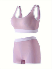 3 Sets Bra Panties Sports Ribbed Elastic Intimates Lingerie Set
