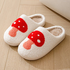 Funny Mushroom Pattern Slippers Plush Lined Slip On Shoes