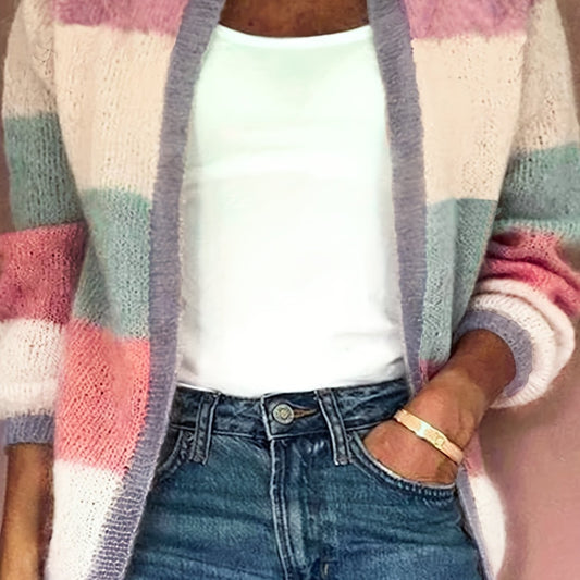  Colorblock Long Sleeve Cardigan