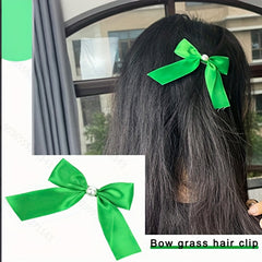 St Patrick's Bow Knot Hair Clip Faux Pearl Duck Billed Clip