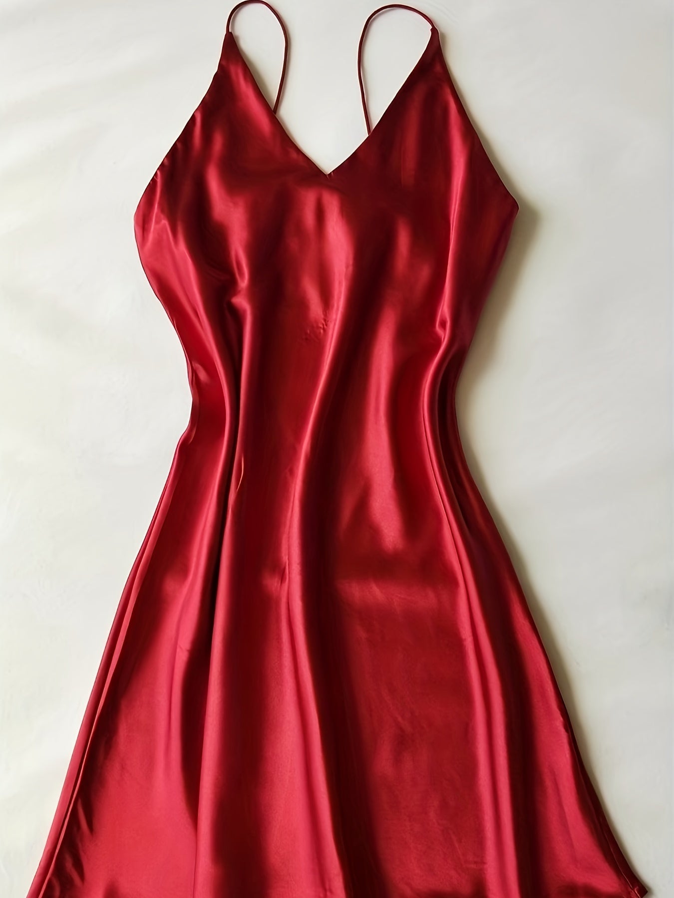 Satin Slip Nightdress V Neck Spaghetti Strap Sleep Dress Women's Sleepwear