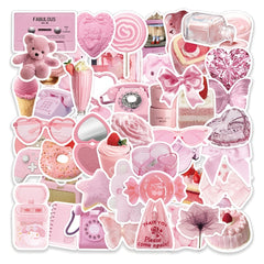 50 Pink Waterproof DIY Stickers for Phone Case Luggage Decor