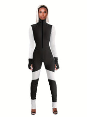 High Neck Zip Up Jumpsuit Long Sleeve Casual