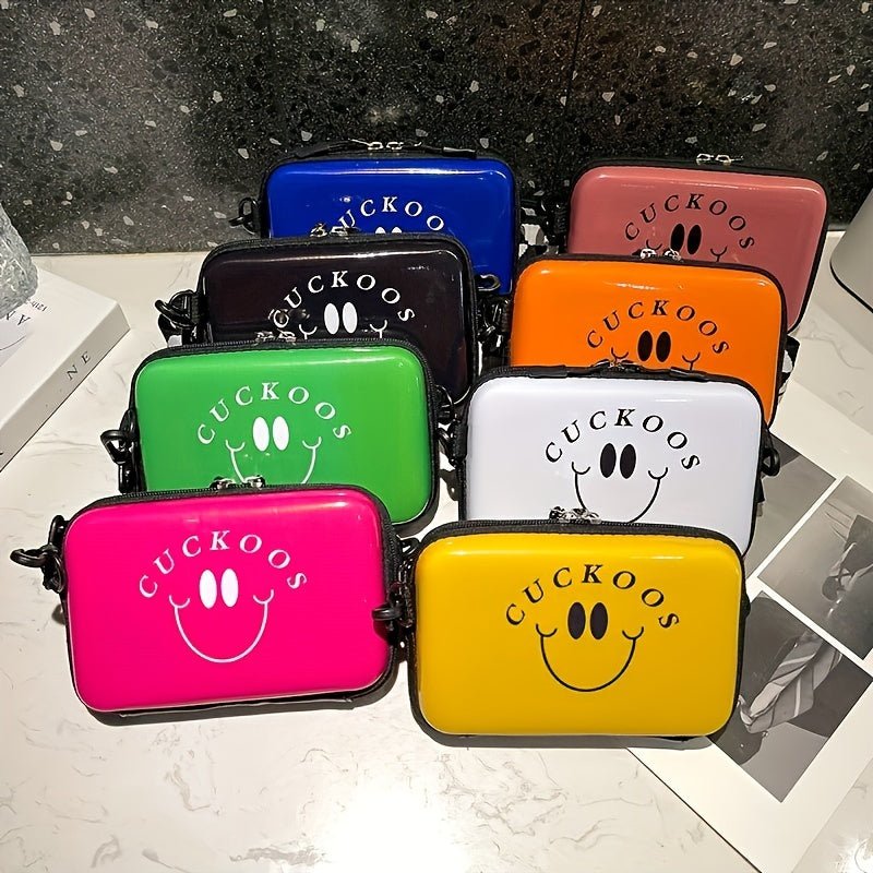 Smile Face Mini Shoulder Bag Zipper PVC Crossbody Bag Geometric Pattern Strap