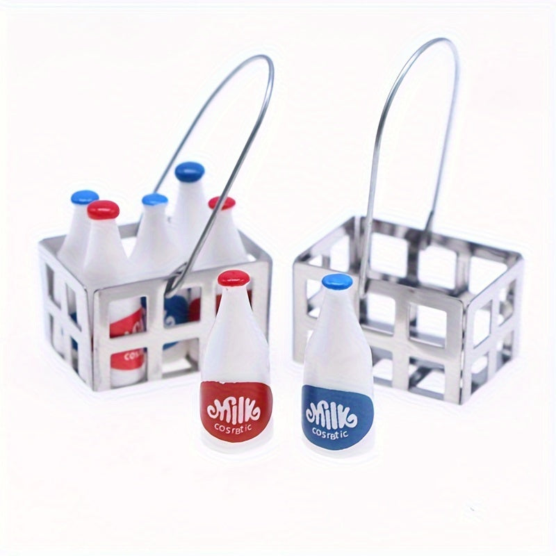 Dollhouse Mini Milk Beverage Scene Metal Shopping Basket