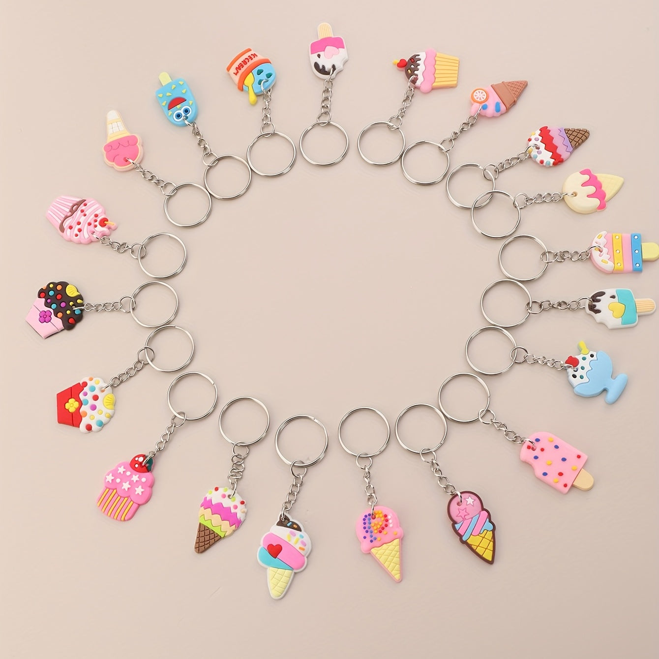 20pcs Cartoon Ice Cream Keychain Key Ring Purse Bag Backpack Car Charm