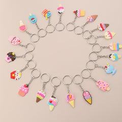 20pcs Cartoon Ice Cream Keychain Key Ring Purse Bag Backpack Car Charm