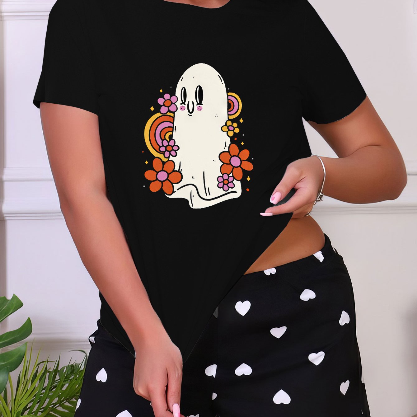 Halloween Print Short Sleeve Sleep Top