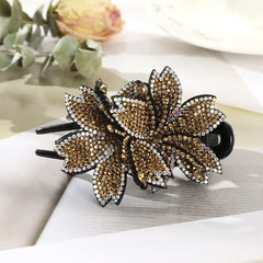 Rhinestone Double Flower Hair Clip Crystal Barrettes Bling Wedding Clips