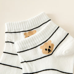 5 Pairs Bear & Cow Print Socks Cartoon Ankle Stockings & Hosiery